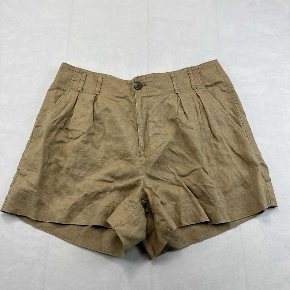 Banana Republic Women's Size 12 Tan Linen Blend Pleated High Rise Shorts